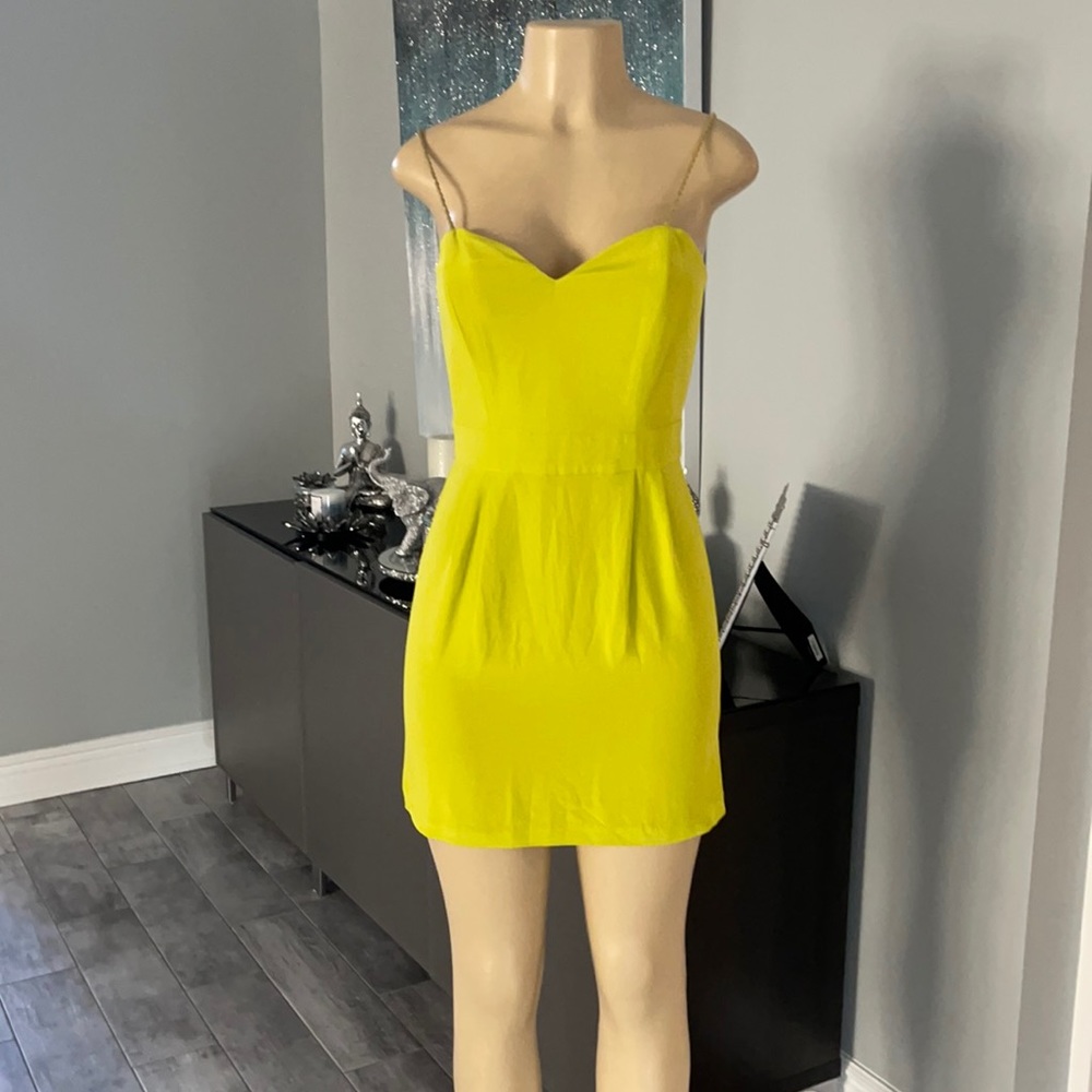 Naven neon lime yellow  100% silk dress medium runs small